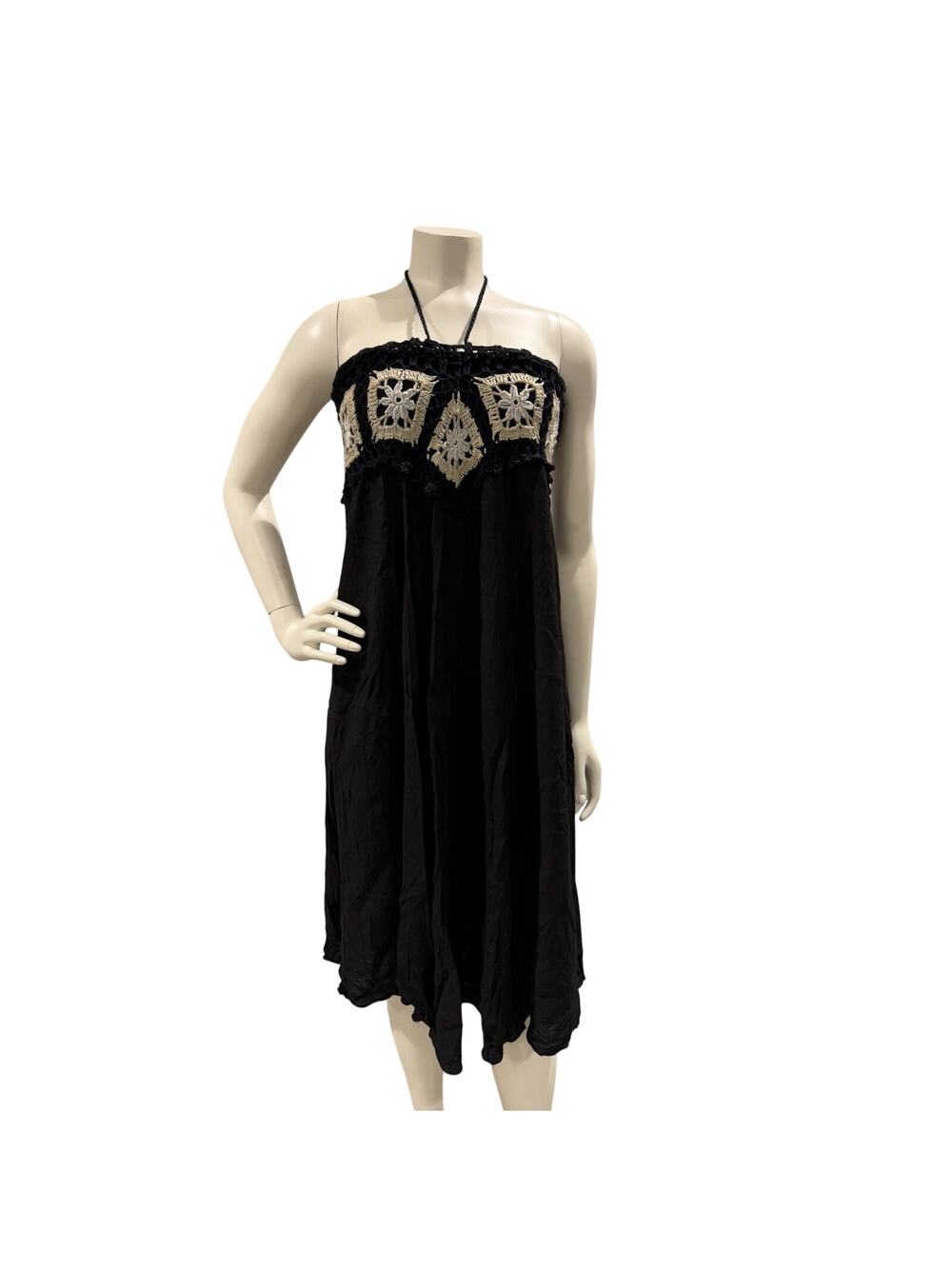 Boho Crochet Granny Square Dress Cover Up Festival Slip On Size S/M